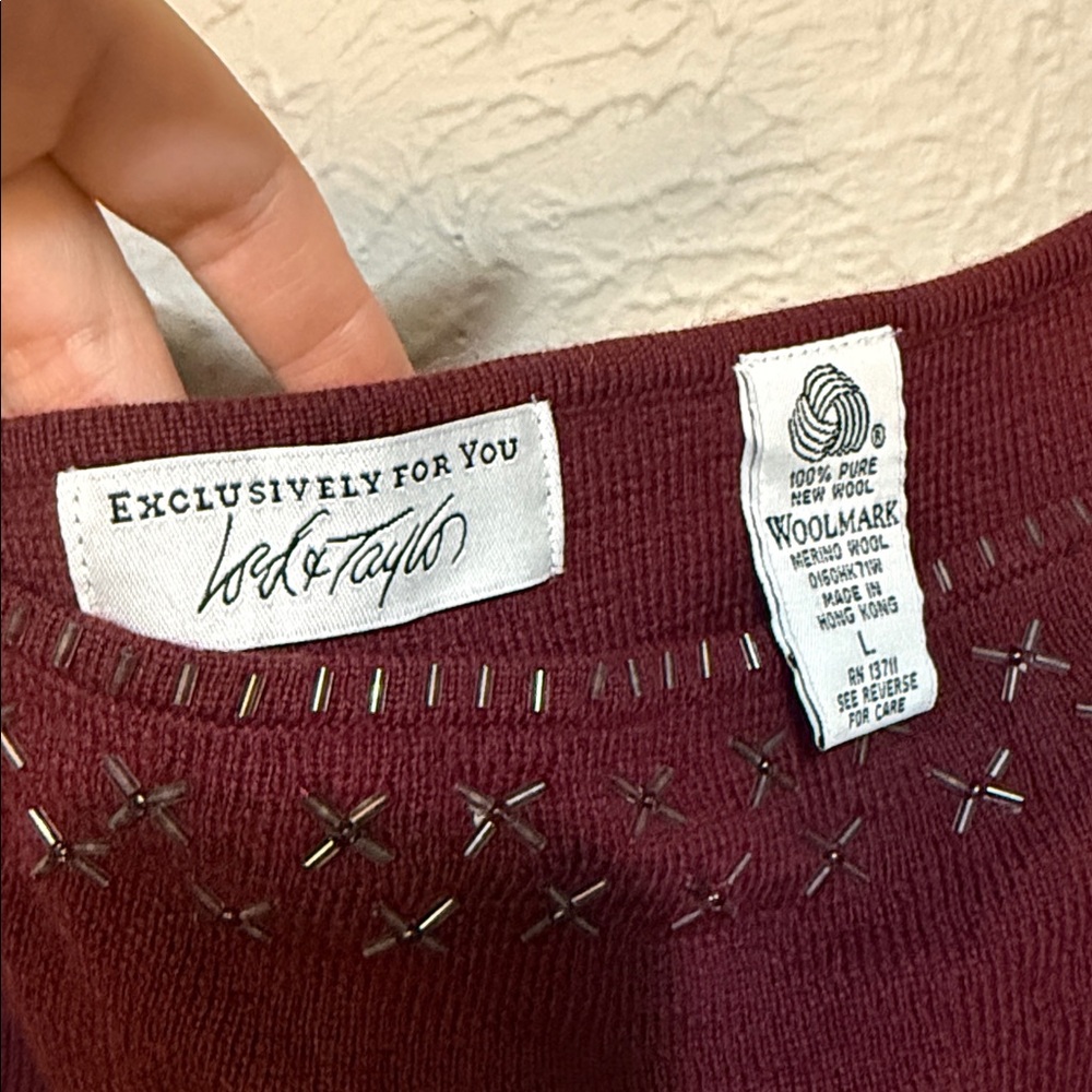 NWT Lord & Taylor Wool Burgundy Camisole Sequin Top - Picture 2 of 4